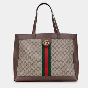 Pre Owned Gucci Brown Disney Large GG Supreme Three Little Pigs Ophidia Tote