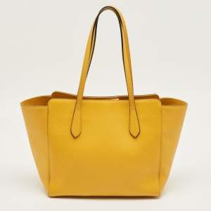 Pre Owned Gucci Mustard Leather Small Swing Tote