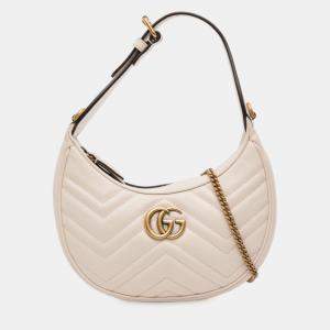 Pre Owned Gucci White Mini GG Marmont Half Moon Bag
