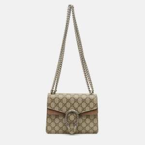 Pre Owned Gucci Beige GG Supreme Canvas and Suede Small Dionysus Shoulder Bag
