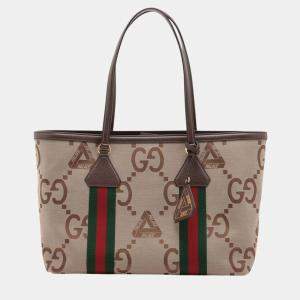 Pre Owned Gucci Beige Palace Medium Jumbo GG Canvas Web Tote