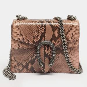 Pre Owned Gucci Pink Python Mini Crystal Dionysus Shoulder Bag