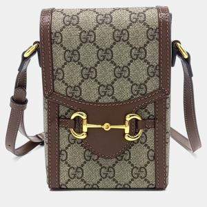 Pre Owned Gucci Beige Brown PVC Horsebit 1955 Mini Bag