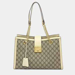 Pre Owned Gucci Beige White PVC Supreme Padlock Shoulder Bag