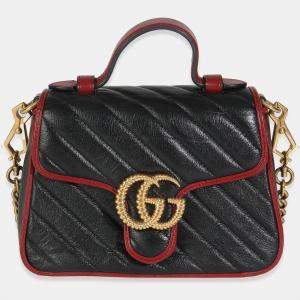 Pre Owned Gucci Black Vintage Effect Calfskin Matelasse Diagonal Mini Torchon GG Marmont