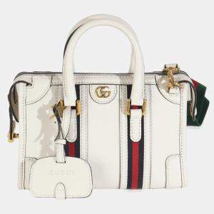 Pre Owned Gucci Mystic White Koi Calfskin Small Bauletto Duffle Top Handle Bag