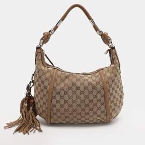 مملوكة مسبقًا Gucci Brown/Beige GG Canvas Medium Techno Horsebit Hobo