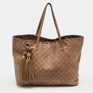 Pre Owned Gucci Brown Guccissima Leather Bamboo Tassel Tote