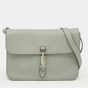 Pre Owned Gucci Light Blue Leather Soft Jackie Flap Shoulder Bag
