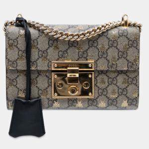 Pre Owned Gucci Small GG Supreme Bee Padlock Crossbody