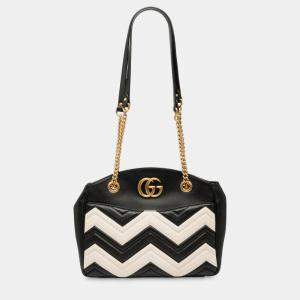Pre Owned Gucci Black Medium GG Marmont Matelasse Leather Chain Shoulder Bag