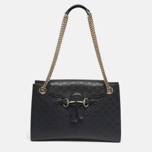 Pre Owned Gucci Black Guccissima Leather Large Emily Chain Shoulder Bag