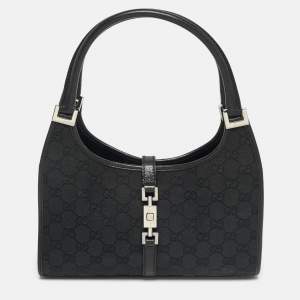 Pre Owned Gucci Black GG Canvas and Leather Jackie Bardot Bag