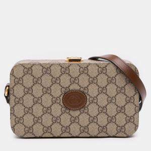 Pre Owned Gucci Beige Brown GG Supreme Interlocking G Crossbody
