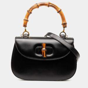 Pre Owned Gucci Black Calfskin Bamboo Night