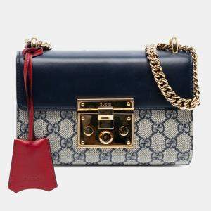 Pre Owned Gucci Beige Brown Small GG Supreme Padlock Crossbody