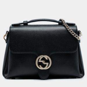 Pre Owned Gucci Black Small Dollar Calf Interlocking G Satchel