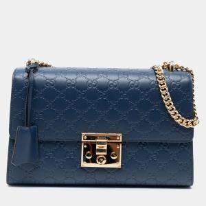 Pre Owned Gucci Blue Medium Guccissima Padlock Shoulder Bag