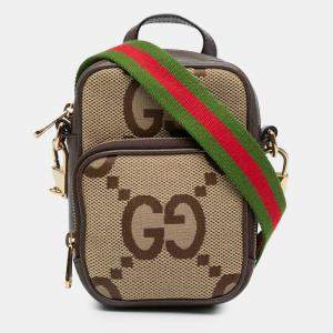 Pre Owned Gucci Beige Brown Micro Jumbo GG Canvas Web Top Handle Bag