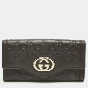 Pre Owned Gucci Dark Brown Guccissima Leather Interlocking G Continental Wallet