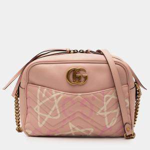 Pre Owned Gucci Pink GG Marmont Matelasse Leather Gucci Ghost Crossbody