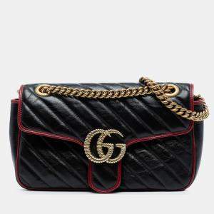 Pre Owned Gucci Medium GG Marmont Matelasse Diagonal Leather Torchon Shoulder Bag