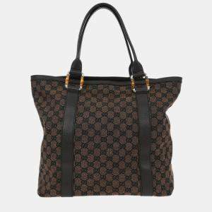 Pre Owned Gucci Brown Bamboo GG Handbag