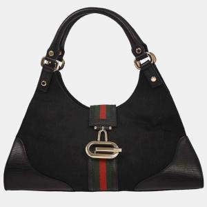 Pre Owned Gucci Black Canvas GG Handbag
