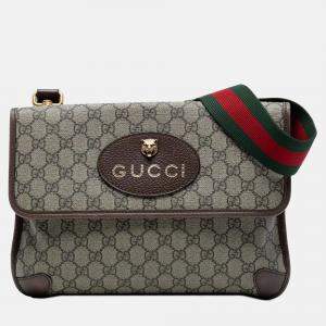 Pre Owned Gucci Brown Medium GG Supreme Web Neo Vintage Double Flap Messenger Bag