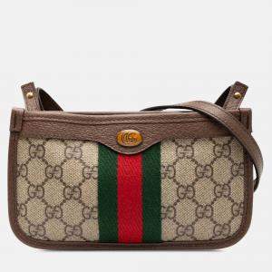 Pre Owned Gucci Beige Brown GG Supreme Web Ophidia Crossbody
