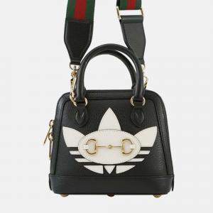 Pre Owned Gucci Black Adidas Mini Leather Horsebit 1955 Top Handle Bag