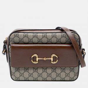 Pre Owned Gucci Brown Small GG Supreme Horsebit 1955 Crossbody