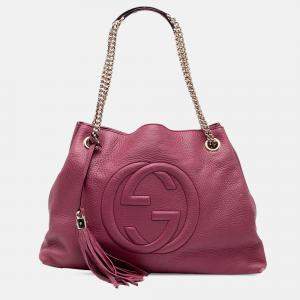 Pre Owned Gucci Pink Medium Leather Soho Chain Tote