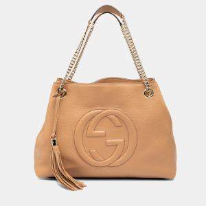 Pre Owned Gucci Brown Medium Leather Soho Chain Tote