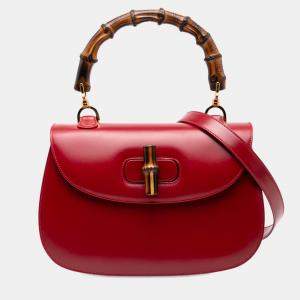 Pre Owned Gucci Red Calfskin Bamboo Night