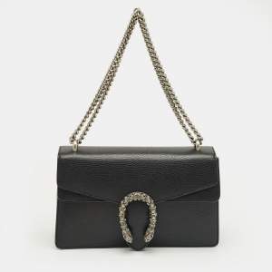 Pre Owned Gucci Black Leather Small Crystal Dionysus Shoulder Bag