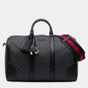 Pre Owned Gucci Black Medium GG Supreme Carry On Duffle Bag