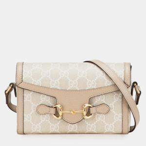 Pre Owned Gucci Beige Brown Mini GG Supreme Horsebit 1955 Crossbody