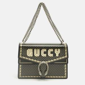 Pre Owned Gucci Black/Gold Leather Medium Guccy Dionysus Shoulder Bag