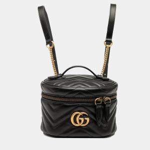 Pre Owned Gucci Black Mini GG Marmont Matelasse Leather Round Backpack