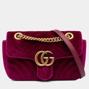 Pre Owned Gucci Purple Small GG Marmont Matelasse Velvet Shoulder Bag