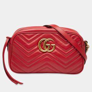 Pre Owned Gucci Red Small GG Marmont Matelasse Leather Crossbody