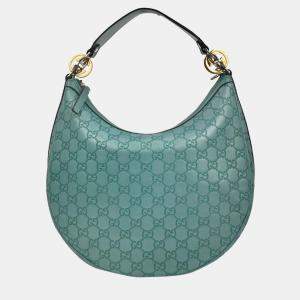 Pre Owned Gucci Light Blue Guccissima GG Hobo Handbag