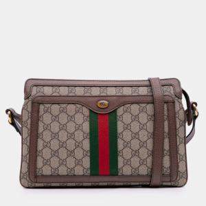Pre Owned Gucci Brown Medium GG Supreme Ophidia Crossbody