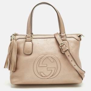 Pre Owned Gucci Rose Gold Leather Soho Working Tote