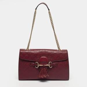 Pre Owned Gucci Red Microguccissima Leather Medium Emily Chain Shoulder Bag
