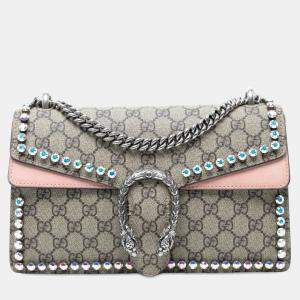 Pre Owned Gucci Beige Medium GG Supreme Crystal Dionysus Shoulder Bag