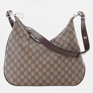 Pre Owned Gucci Beige/Brown Medium GG Supreme Web Attache Crossbody