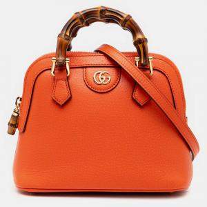 Pre Owned Gucci Orange Mini Dollar Calfskin Bamboo Diana Dome Satchel