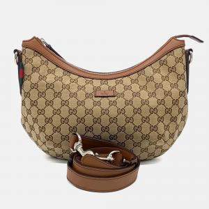 Pre Owned Gucci Brown Coated Canvas Jacquard Crossbody Bag